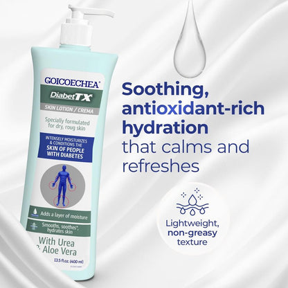 Goicoechea Diabet TX Diabetic Lotion with Urea for Dry Skin | Soothing Hydrating Cream with Aloe, Oatmeal & Vitamin E for Hands, Elbows, Feet & Body | Extra Dry Skin Support, 13.5 Oz | 3-Pack