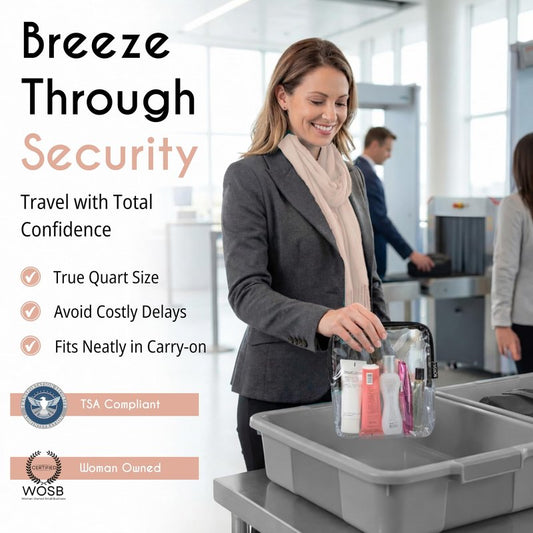 BORSALI TSA Approved Toiletry Bag - Clear Quart Size for 3-1-1 Carry On Travel - Makeup Organizer Cosmetic Pouch with Zipper - Travel Accessories - 5 Pack Colors