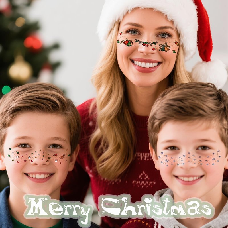 15 PCS Christmas Face Temporary Tattoos, With Red Green White Face Gems Glitter Freckles Face Tattoo for Women, Waterproof Christmas Accessories Face Makeup for Cosplay Party Supplies