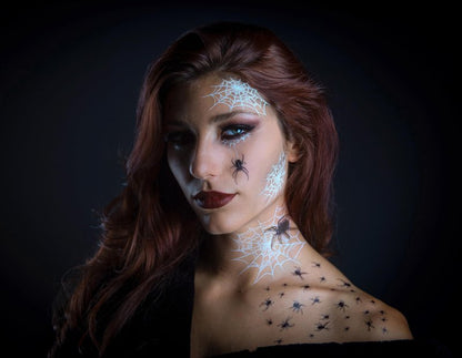 Tattoocrew 2 x Pretty Little Killers Face Halloween Temporary Tattoo, Spider Costume, Witch, Web, Horror