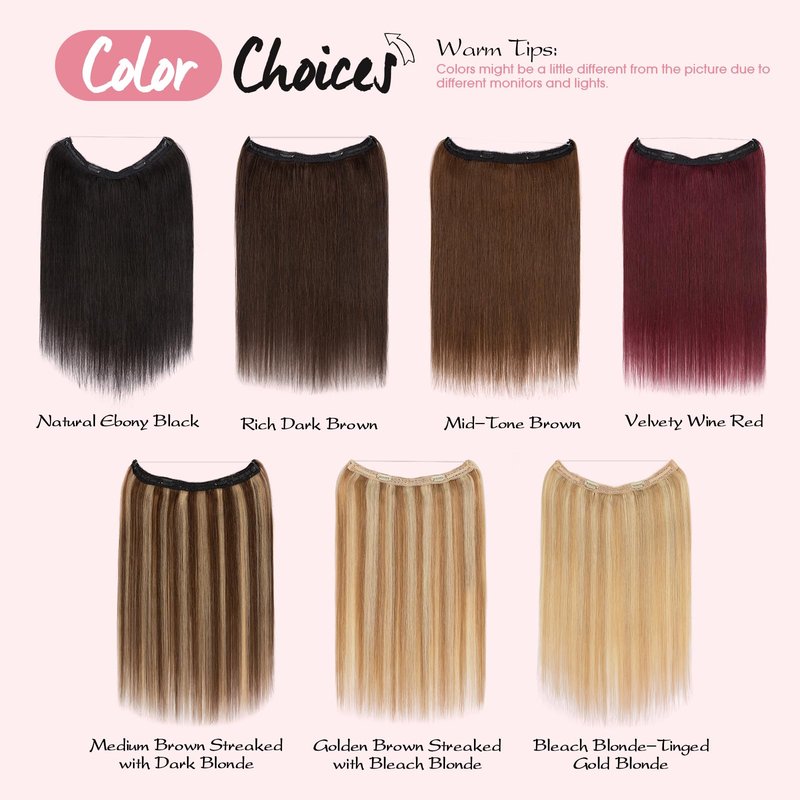 Halo Hair Extensions,Prokyvity Halo Hair Extensions Real Human Hair,Invisible Adjustable Wire Extensions for Seamless Blending 16 inch/65g Golden Brown Streaked with Bleach Blonde