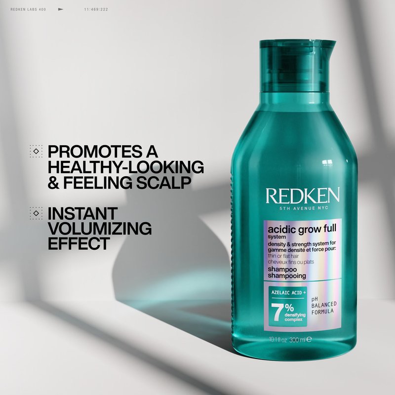 Redken Acidic Grow Full System Densifying Shampoo - Lightweight Shampoo for Fuller, Thicker-Looking Hair, Gentle Cleansing & Scalp Moisturizing, With Azelaic Acid, 10.1 Fl Oz