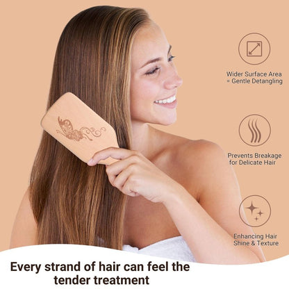 URTHEONE Pure Boar Bristle Hair Brush Set with Wide-Tooth Comb,Natural Beechwood Detangling Kit for Shine & Frizz Control,Gift for Women & Men