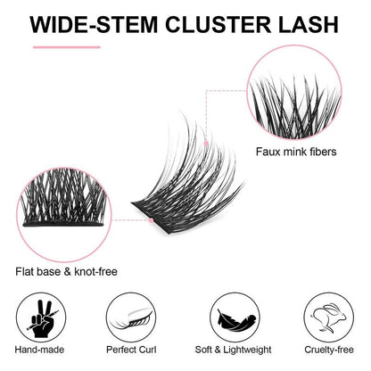 KISSXIAOYA Cluster Lashes Extensions, 120Pcs Individual Cluster Lashes D Curl 9-15mm, Wide Stem Cluster Eyelashes Soft Natural False Eyelashes Cluster DIY Eyelash Extension At Home (120pcs, 9-15mm)