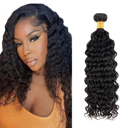 Deep Wave Human Hair Bundles 14 16 18 Inch Curly Weave Bundles Human Hair Unprocessed Native Virgin Hair 100/PC 3 Extensions Natural Black Color 1B Wet and Wavy Human Hair Extensions for Women