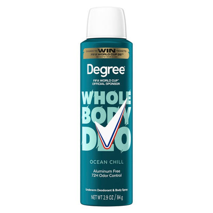 Degree Men Whole Body Deodorant Spray Ocean Chill Scent, Aluminum Free 72H Odor Protection 2.9 FO