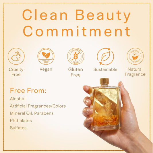 SAFA Citruse Oil for Face, Hair, Nail with Vitamin C, E & A for Scars, Stretch Marks - Orange Body Oil Fragrance - After Shower Body Oil - All Skin Types Non Comedogenic - 4 Fl Oz