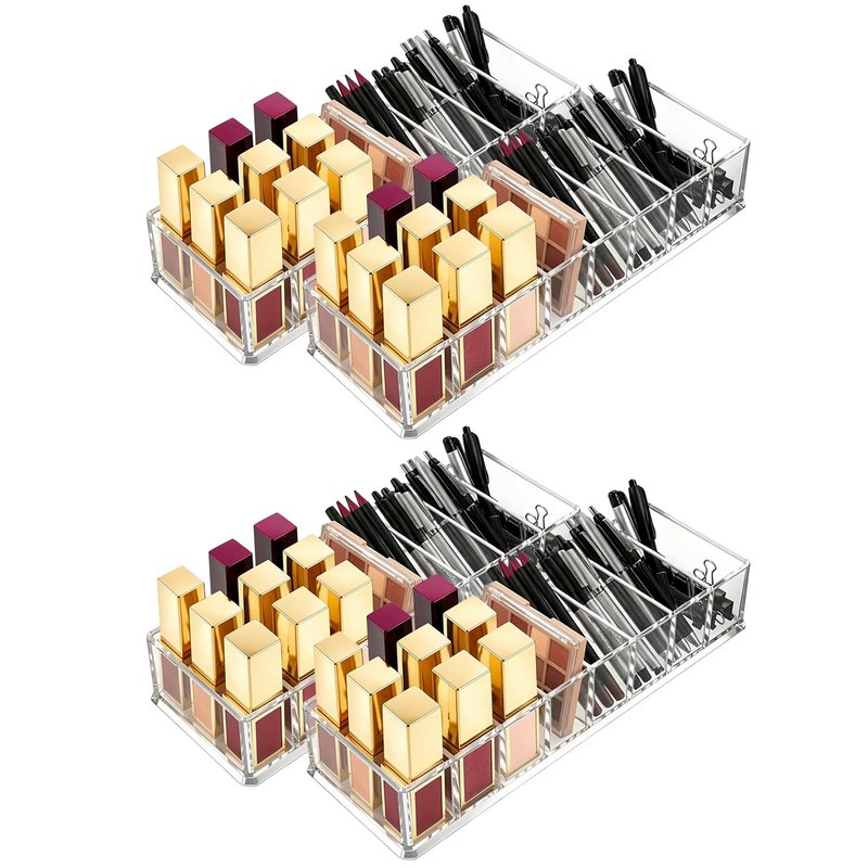 Foraineam 4 Pack Acrylic Compact Organizer Cosmetics Beauty Care Powder Holder Blushes Highlighters Eyeshadow Makeup Organizer