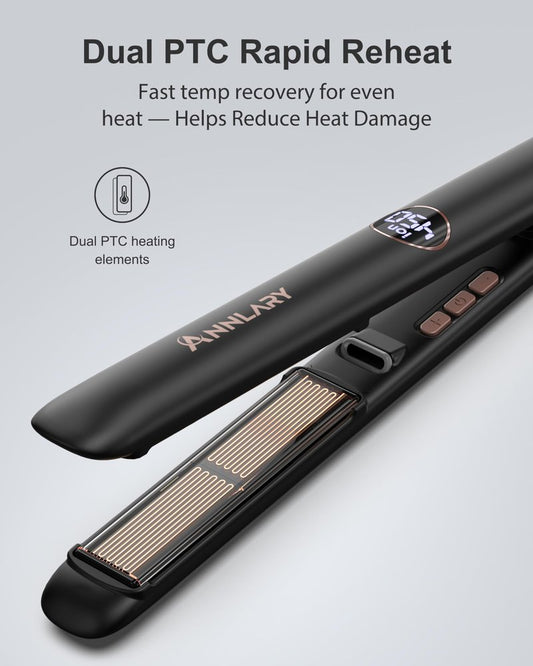 ANNLARY Hair Straightener 1 Inch Flat Iron and Curler 2 in 1, 15s Fast Heating, Professional Titanium Ceramic Ionic Dual Voltage Straighteners for All Hair Types