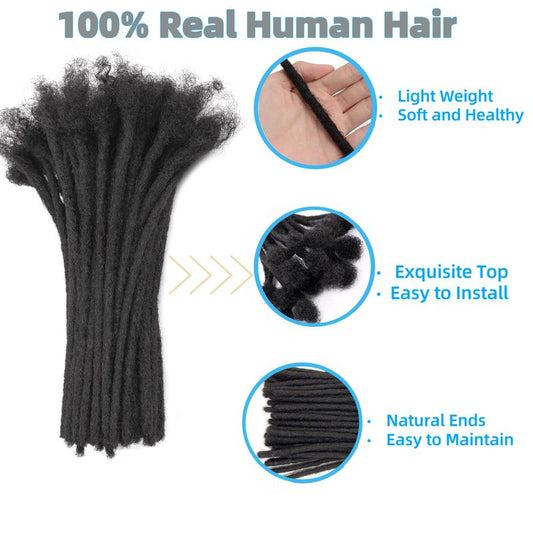 0.8cm 10Inch 20 Strands Loc Extensions Human Hair 100% Handmade Permanent Dreadlock Extensions for Women Men Can Be Curled and Bleached Loc Extension with Needle(width 0.8cm natrual color)