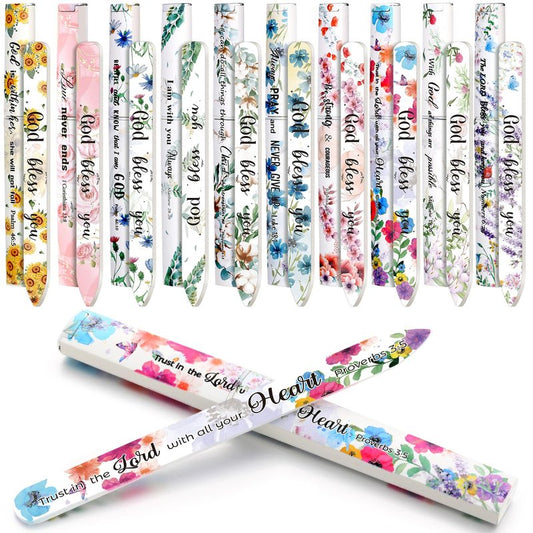 10 Pack Floral Christian Glass Nail File with Scripture for Natural Nails Christian Gifts for Women Bulk Double Sided Bible Verse Glass File Emery Board with Case Religious Church Gift for Women Mom