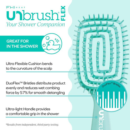 FHI Heat UNbrush Flex Detangling Brush — Ultra-Flexible, Pain-Free Hair Brush Detangler with DuoFlex Anti-Static Bristles for Removing Tangles, Massaging Scalp & Faster Styling - Teal