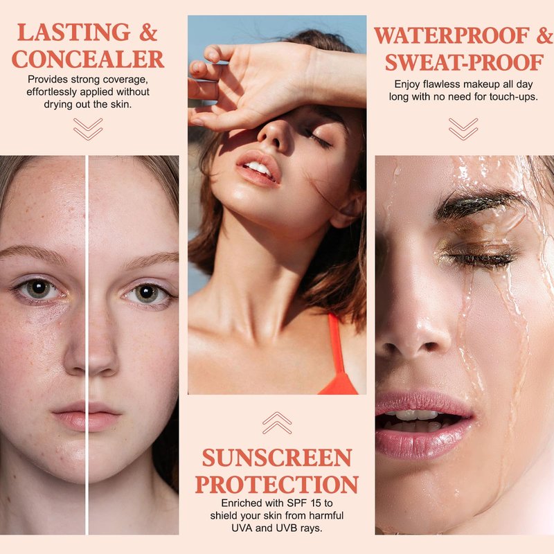 2PCS Flawless Colour Changing Warm Skin Tone Foundation, Naturally Blends Moisturizing foundation makeup, Long Lasting Waterproof Lightweight Liquid Foundation SPF 15 for Face Makeup