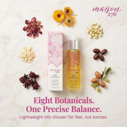 Maison 276 No. 8 Botaniques Multi-Purpose Moroccan Oil Moisturizer for Grey Hair, Face & Body, After Bath & Shower Body Oil for Women & Men, Paraben-Free, Sulfate-Free, 4 Fl Oz