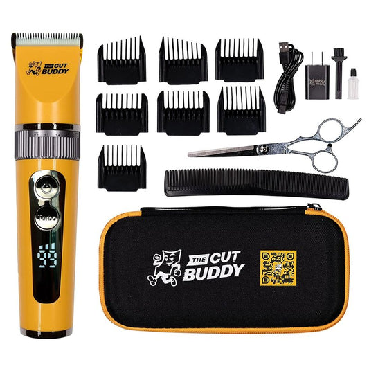The Cut Buddy Clipper & Grooming Set, Cordless Hair & Beard Trimmer with Ceramic & Titanium Blades, 7 Guards, Waterproof, Beginner Kit