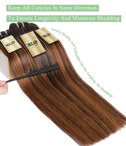 MLIP Human Hair Bundles Straight, Raw Virgin Indian Hair Bundles, Full & Thick, No Tangle No Shedding, Stays Silky Soft After Multiple Washes, Lasts 3X Longer, 1B/30 Highlight, Single Bundle 10 Inch