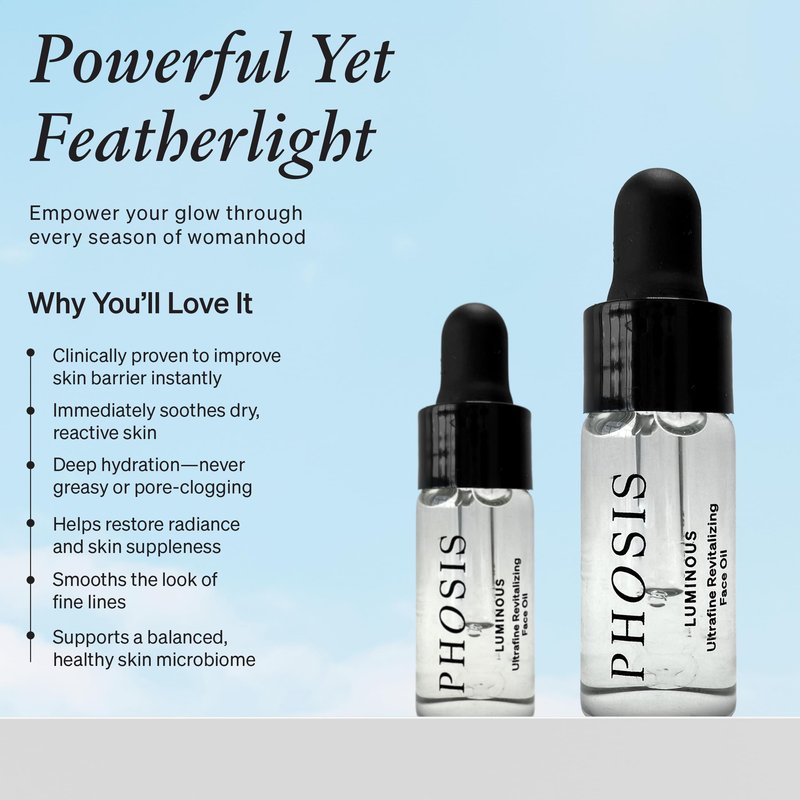 Phosis - Luminous Ultrafine Revitalizing Face Oil for Women – Lightweight Facial Glow Elixir with Sea Buckthorn, Prickly Pear, Pomegranate & Meadowfoam – 3 ml (Trial Size - 3-4 uses per bottle)