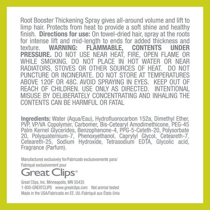 GREAT CLIPS Solutions Root Booster Thickening Spray, 10oz | Protects Against Humidity & Heat Damage | Adds Volume, Body & Lift | For Fine to Medium Hair
