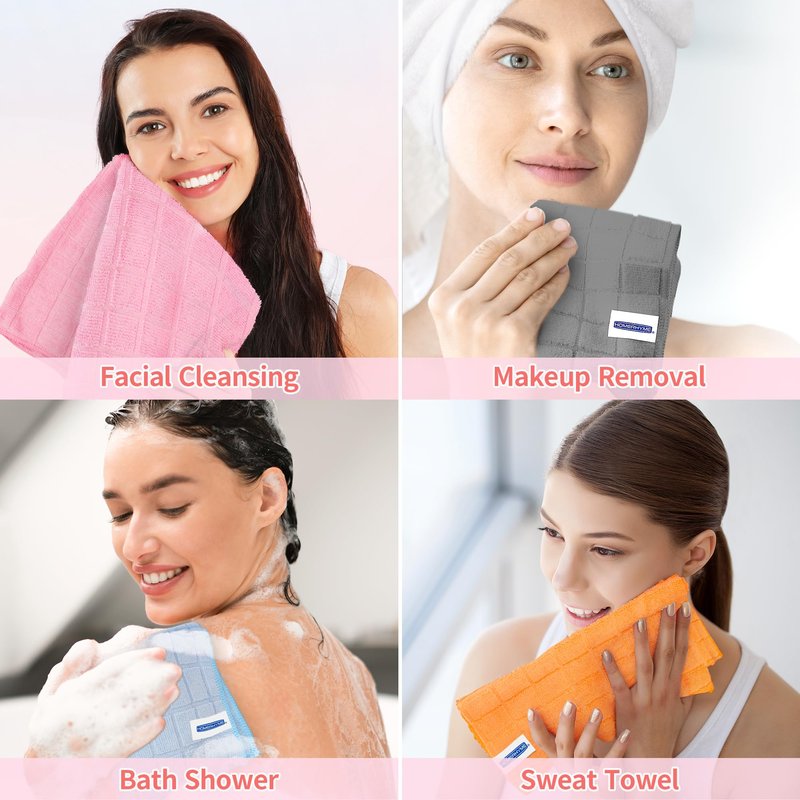HOMERHYME Microfiber Washcloths, 50 Pack Wash Cloths Face Towel, Soft Lint Free Quick Dry Gym Towels, Absorbent Multi-Purpose Hand Towels for Bathroom Kitchen Salon Spa, Multicolor