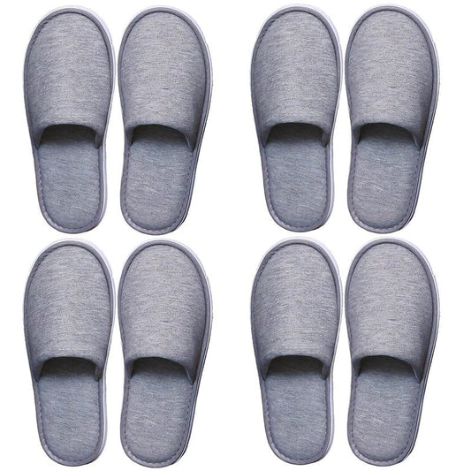 4 Pairs Disposable Slippers for Guests, Washable Cotton Spa Slippers with Non-Slip Sole - Breathable Open Toe House Slippers for Hotel, Travel, Wedding, Party - Indoor Guest Shoes for Women & Men (Grey)