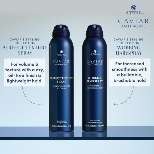 Alterna Haircare CAVIAR Anti-Aging Working Hairspray Travel Size 3 Fl Oz | Buildable, Brushable Hold | Helps Control Frizz and Adds Shine | Sulfate Free