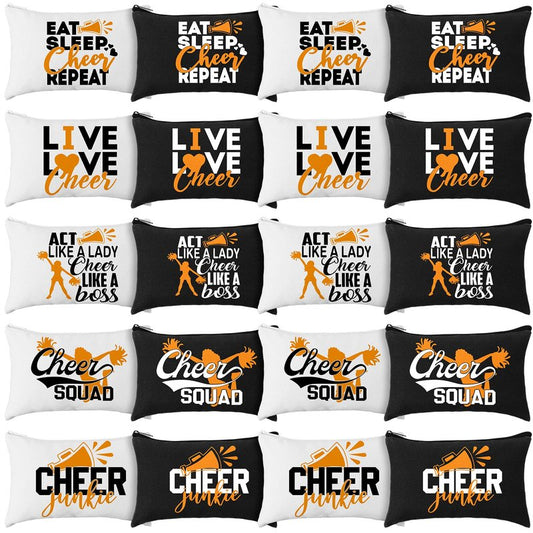 Pinkunn 20 Pcs Cheer Makeup Bags Bulk Cheer Team Gifts for Women Canvas Makeup Case Cheerleader Teams Gifts Zipper Cosmetic Pouch for Cheerleading Party Favors Supplies(Orange)