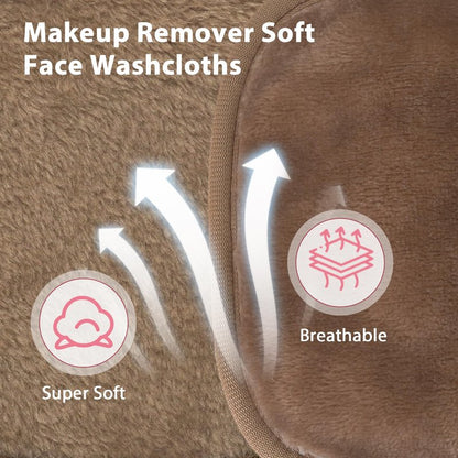 Natwag Makeup Remover Cloth, 6" x 6" Make Up Towels Reusable Face Cloth for Washing Face, Makeup Remover Pads Microfiber Face Washcloth with Mesh Bag, Just Water, 12 Pack, Light Brown