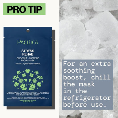 Pacifica Beauty Skin Rehab Coconut and Caffeine Facial Mask, Skincare, Green Tea, Helps with Puffiness and Redness, Face Mask, Sheet Mask, Face Care, All Skin Types, Vegan (6 Sheets)
