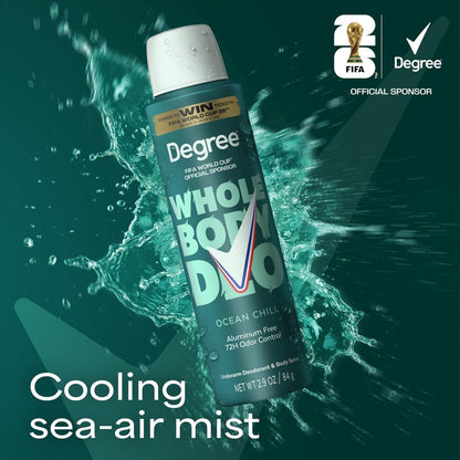 Degree Men Whole Body Deodorant Spray Ocean Chill Scent, Aluminum Free 72H Odor Protection 2.9 FO