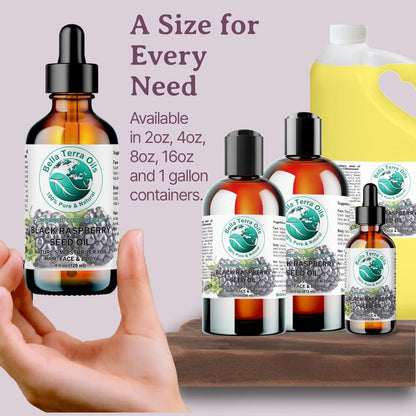 Bella Terra Oils - Black Raspberry Seed Oil 8 oz - Natural Elixir Enhanced with Ellagic Acid & Vitamin A, Cold-Pressed Cosmetic Secret for Radiant Skin