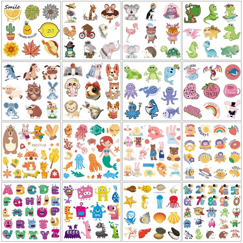 Aresvns Temporary Tattoo 340+ Designs,20 Sheets Cute Fake Tattoos, Waterproof, Non-toxic and Easy to Remove