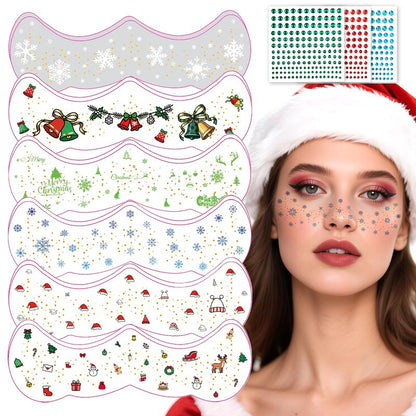 15 PCS Christmas Face Temporary Tattoos, With Red Green White Face Gems Glitter Freckles Face Tattoo for Women, Waterproof Christmas Accessories Face Makeup for Cosplay Party Supplies