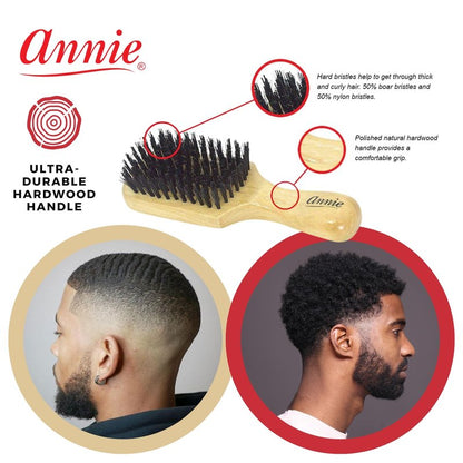 Annie Natural Boar Bristle Hard Club Brush | Reinforced Detangling Hairbrush for Wavy, Straight, Long & Short Hair | Waves Styling & Detangler