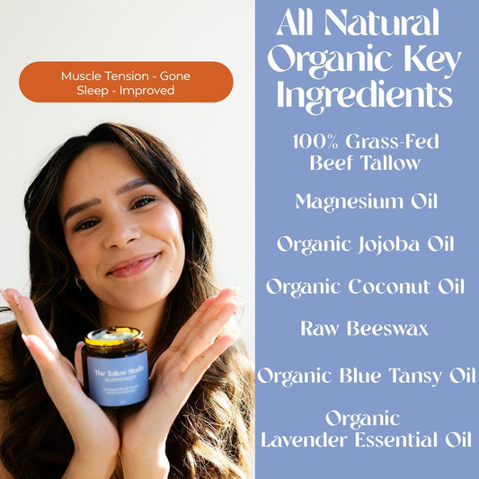 The Tallow Studio Deep Sleep Magnesium Moisturizer with Grass Fed Beef Tallow Balm — Magnesium Cream for Sore Muscles, Relaxation Support — Organic Lavender & Blue Tansy — All Ages, Eczema — 2 oz