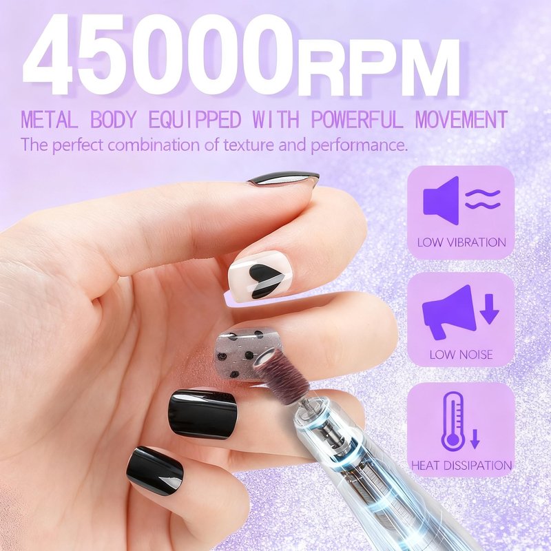 Kylara Professional Nail Drill–45000RPM Electric Nail File Cordless,Portable Efile for Acrylic & Gel Nails with LED Display,Low Noise Nail Drill Machine for Polishing & Removing,Salon & Home Use