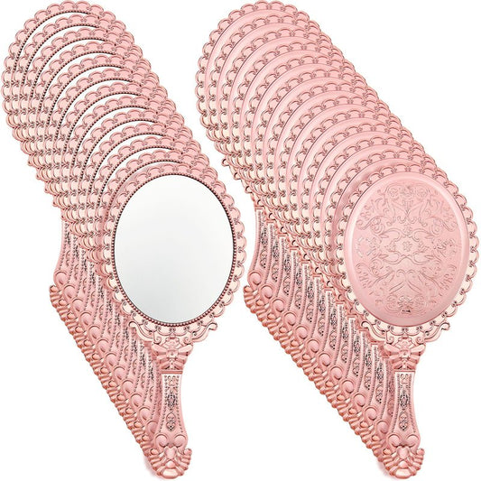 Qunclay 24 Pcs Vintage Rose Gold Handheld Mirrors, Baroque Embossed Compact Makeup Mirror with Handle for Pink Themed Princess Party Favors, Weddings, Bridal Showers, Birthday Gifts, Travel