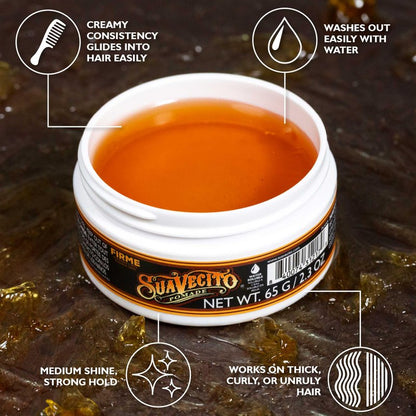 Suavecito Pomade Firme (Strong) Hold 2.3 oz, 1 Pack - Pomade For Men - Medium Shine Water Based Wax Like Flake Free Hair Gel - Easy To Wash Out - All Day Hold For All Hair Styles