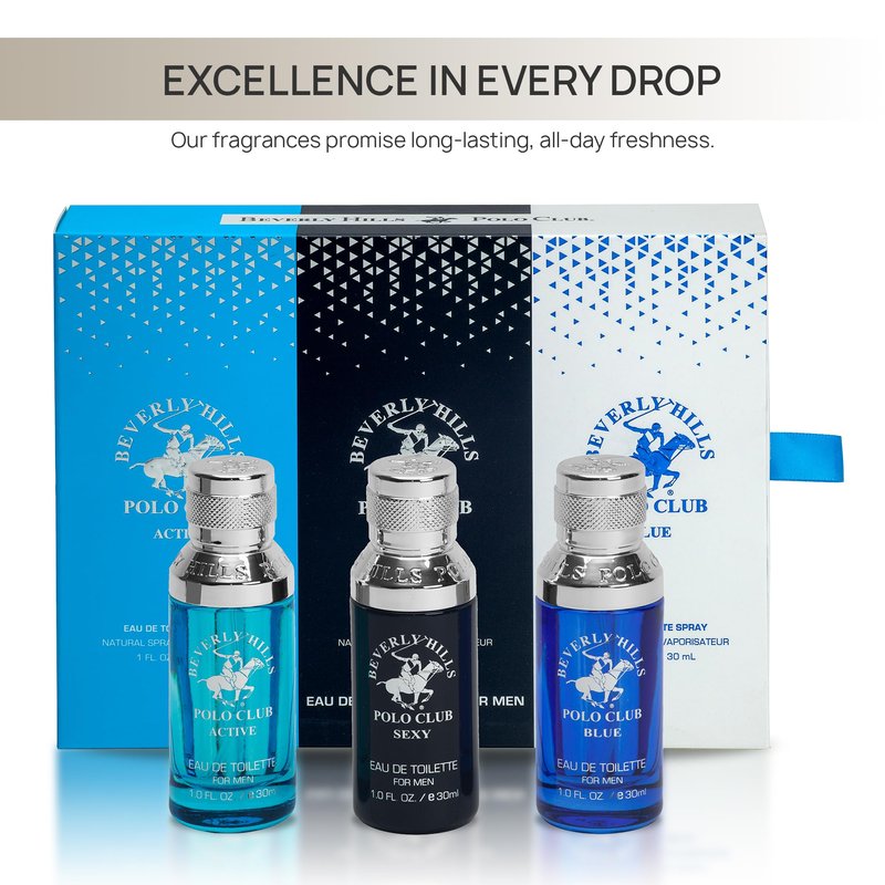 Beverly Hills Polo Club MENS 3PC SLIDER - BLUE VARIANT - CONTAINS BLUE/SEXY/ACTIVE 1OZ EDTs