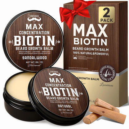 FEBOTE 2 Pack Biotin Beard Balm Set for Men – Natural & Sandalwood Butters – Non-Itchy, Moisturize, Strengthen & Shape Beards – Grooming Gift Set for Father's Day, Anniversaries, Christmas