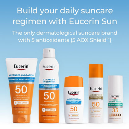 Eucerin Sun Advanced Hydration SPF 50 Sunscreen Lotion, Lightweight Sunscreen with Hyaluronic Acid and Humectants, Hypoallergenic, Fragrance Free, No Oxybenzone or Octinoxate, 5 Fl Oz Tube