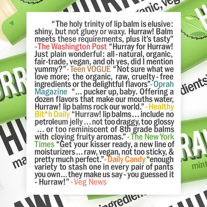 Hurraw! Lip Balms Staff Favorites, 6 Balm Bundle Pack: Black Cherry Tinted (Sheer Red Tint), Orange, Lemon, Mint, Earl Grey, Raspberry Tinted (Sheer Berry Tint) - Organic, Certified Vegan and All-Natural. Bee, Shea, Soy & Palm Free. Made in USA