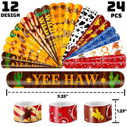 48PCS Cowboy Party Set - 24PCS Temporary Tattoos & 24PCS Slap Bracelets - Wild West-Themed Birthday Supplies, Baby Shower Gifts, Classroom Rewards & Party Decor for Kids (Boys & Girls)